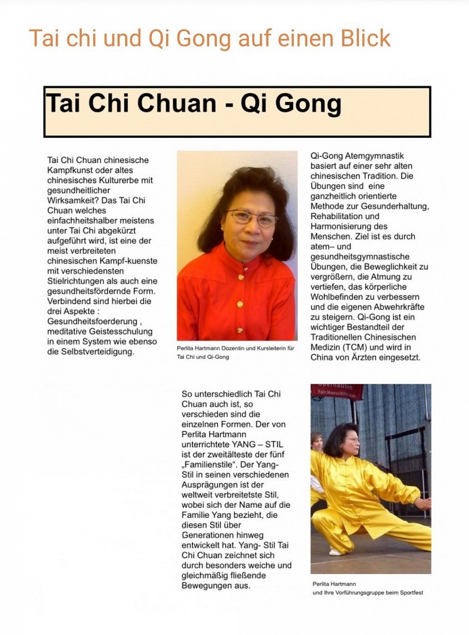 Oberhausen; Sterkade; Tai Chi; Qi Gong; Perlita Hartmann