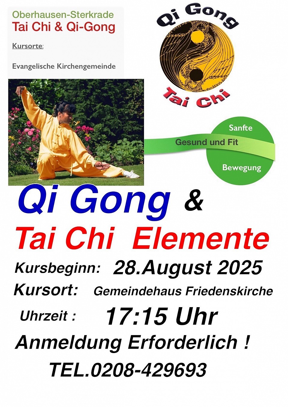 Qi Gong - Tai Ci Elemente Abendkurs 2025 Friedenskirche Oberhausen Sterkrade, Perlita Hartmann